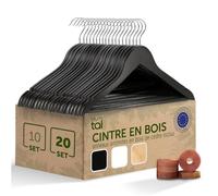 Blumtal - Lot de 20 Cintres Bois Noir - Cintre Bois Antidérapant - Ceintres Adulte avec Crochet Pivotant 360° en Chrome - avec 2 Encoches - avec Barre De Suspension Antidérapante, Noir