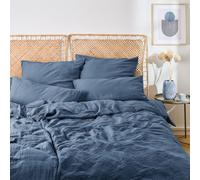 Blumtal mousseline linge de lit 200x220 cm - Housse de couette 200x220 + 2x taies d'oreiller 40x80 bleu foncé