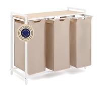 Blumtal panier a linge 3 compartiments - meuble de salle de bain avec effet bambou - panier a linge 3 compartiment - étagère en métal - bac deux sections avec cadre métallique sur pieds - teinte crème