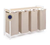 Blumtal panier a linge 4 compartiment - meuble de salle de bain avec effet bambou - panier a linge 4 sections - étagère en métal - bac deux sections avec cadre métallique sur pieds - couleur crème