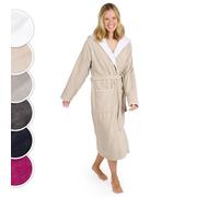 Blumtal Peignoir de bain femme, sortie de bain femme doux et moelleux coton avec capuche doublée et velours éponge, certifié Oeko-TEX®, Taille S, Taupe et blanc