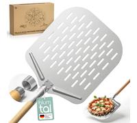 Blumtal Pelle à pizza perforée 30,5 x 30,5 cm + manche en bois 46,5 cm - Pelle à pizza perforée en aluminium antiadhésif et acier inoxydable - Pelle à pain