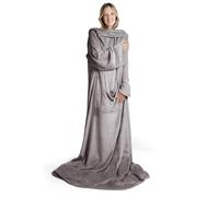 Blumtal plaid avec manche unisex 170x 200 cm - plaid pull avec poches doux certifié Oeko-Tex - couverture manche femme & homme - couverture anti stress 170x200 cm épaisse & cocooning - gris
