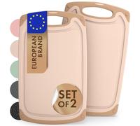 Blumtal planche a decouper - lot de 2 - grande taille 40x24,5 cm - planche a decouper plastique sans BPA - planche à découper avec poignée - rigole à jus - passe au lave-vaisselle - robuste - beige