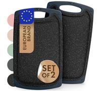 Blumtal planche a decouper - lot de 2 - grande taille 40x24,5 cm - planche a decouper plastique sans BPA - planche à découper avec poignée et rigole à jus - passe au lave-vaisselle - robuste - noir
