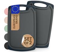 Blumtal planche a decouper - lot de 2 - grande taille 40x24,5 cm - planche a decouper plastique sans BPA - planche à découper avec poignée et rigole à jus - passe au lave-vaisselle - robuste - gris