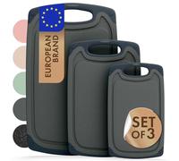 Blumtal planche a decouper - set avec 3 différentes tailles (S/M/L) - planche a decouper plastique sans BPA - planche à découper avec poignée et rigole à jus - passe au lave-vaisselle - robuste - gris