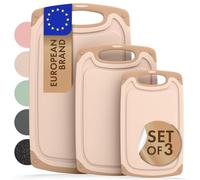 Blumtal planche a decouper - set avec 3 différentes tailles (S/M/L) - planche a decouper plastique sans BPA - planche à découper avec poignée - rigole à jus - passe au lave-vaisselle - robuste - beige