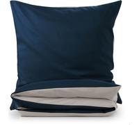 Blumtal Premium Literie d'été extra-douce réversible 155x200 cm & 2X taies d'oreiller 40x80 cm - Housse de couette microfibre, 3 pièces, Moonlight Grey/Dark Ocean Blue