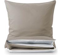 Blumtal Premium Literie d'été extra-douce réversible 155x200 cm & 2X taies d'oreiller 40x80 cm - Housse de couette microfibre, 3 pièces, blanc/taupe