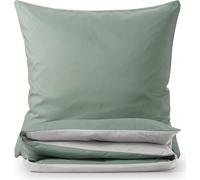 Blumtal Premium Literie d'été extra-douce réversible 155x200 cm & 2X taies d'oreiller 40x80 cm - Housse de couette microfibre, 3 pièces, Moonlight Grey/Summer Green