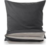 Blumtal Premium Literie d'été extra-douce réversible 155x200 cm & 2X taies d'oreiller 80x80 cm - Housse de couette microfibre, 3 pièces, Moonlight Grey/Anthrazit
