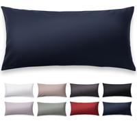 Blumtal Premium Mako Satin Coton Taie d'oreiller 80x80 cm - Taie d'oreiller super douce 80x80 cm avec aspect brillant noble et fermetures éclair de même couleur, housse de coussin, Dark Ocean Blue - B