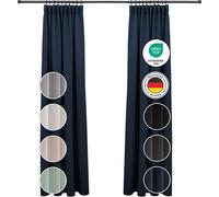 Blumtal Rideau occultant 140x145cm noir ruban à froncer, set de 2 rideaux thermiques avec protection contre la chaleur et opaques