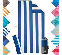 Blumtal serviette de plage 90x180 cm microfibre - sans sable & séchage rapide, rayée en bleu, compacte & légère