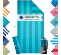Blumtal Serviette de Plage XXL 90x180 cm - Serviette Microfibre compacte - Serviettes de Plage à séchage Rapide - Drap de Plage XXL - Serviette Sport - Grande Serviette de Plage - Rayures turquoises