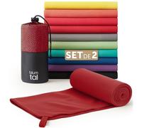 Blumtal Serviette Microfibre 180x90 cm + 80x40 cm - Disponible dans Nombreuses Couleurs et Tailles- Serviettes de Sport compactes- Ultra légères et à séchage Rapide - Rouge Foncé