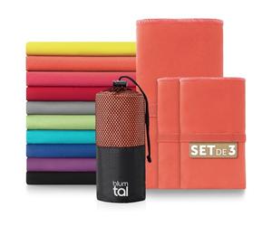 Blumtal Serviette Microfibre 3er Set 180 x 90cm + 2X 80 x 40cm Doux - Serviette Sport Musculation en Microfibre à séchage Rapide - Serviette Salle de Sport en Coral - Rouge
