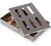 Blumtal Smoker boîte de fumage en acier inoxydable - Accessoires pour grillades au gaz ou au charbon de bois, 20x13x3,5cm, argent, copeaux de bois de hêtre inclus (150g)