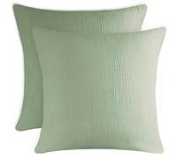 Blumtal taie Oreille 80x80 en Mousseline - Lot de 2 - taie d'oreiller en Gaze de Coton - Housse Parure de lit Gaze de Coton - Housses Extra Douces - Lavable à 40 °C - Linge lit Respirant - Vert été