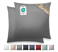 Blumtal Taie Oreiller 80x80 Lot de 2 - Taie Oreiller Satin Mako Certifié Oeko-TEX - Protege Oreiller 80x80, Doux, avec Effet Brillant - Anthracite