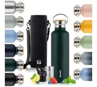 Blumtal Thermos - Bouteille en acier inoxydable à double paroi, sans BPA et isolante - Bouteille en acier inoxydable - Bouteille de thé - Gourde thermique - Gourde de sport,750ml,Vert foncé