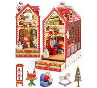 Blumuze Book Nook Kit, Puzzle En Bois 3D DIY Maison Miniature Pour Adultes, Support De Livres Et Décoration Avec Lumière LED, Cadeaux Pour Famille Et Amis, Décoration De Bibliothèque (Noël Coloré)