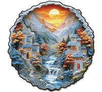 Blumuze Puzzle Bois Adulte, 3D Mountain Stream Cottage, 152 Pièces, Puzzle en Bois Animal Unique pour Adulte, Wooden Puzzles, 22.2 x 21.4 cm, 7 ans et plus, Scénique