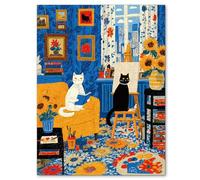 Blumuze Puzzle Bois Adulte, Atelier d'art Chat Puzzle en Bois Animaux, Puzzles Animal Unique pour Adulte, Cat Art Studio Wooden Puzzles 250 pcs-L-33.7 * 22.4 cm