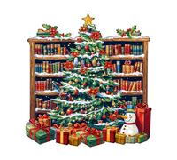 Blumuze Puzzle Bois Adulte, Bibliothèque de Noël Puzzle en Bois Animaux, Puzzles Animal Unique pour Adulte, Christmas Bookshelf Wooden Puzzles 100pcs-S-21.5 * 20.4cm