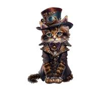 Blumuze Puzzle Bois Adulte, Le Chat Magique Puzzle en Bois Animaux, Puzzles en Bois Animal Unique pour Adulte, Magic Cat Wooden Puzzles 130pcs-M-17.3 * 29cm