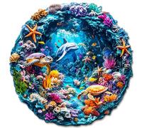 Blumuze Puzzle Bois Adulte, Monde des Mers Puzzle en Bois Animaux, Puzzles Animal Unique pour Adulte, Sea World Wooden Puzzles 105 pcs-S-21.5 * 21.5 cm