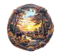 Blumuze Puzzle en Bois Éléphant Au Coucher du Soleil pour Adulte, Animal Unique, 290 Pièces - L-34 * 33.8cm