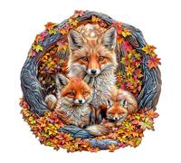 Blumuze Puzzle en Bois Mère-Fils Renard - Animal Unique 3D Vision pour Adulte et Enfant (100 Pièces, 21.5 x 21.5 cm)