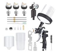 BlumWay HVLP Pistolet de pulvérisation d'air avec buses de 1,4/1,7/2 mm et régulateur de compresseur d'air, pistolet de pulvérisation d'air avec 10 gobelets de mélange et couvercle, pulvérisateur de