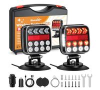 BlumWay Kit d'éclairage magnétique sans fil pour remorque, émetteur 2,4 GHz avec batterie de 3000 mAh, kit d'éclairage pour camion, bateau, camping-car, véhicules, portée de transmission jusqu'à 30