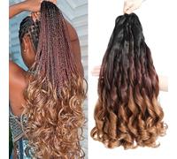 BLUONASI French curl braiding hair 14 inch loose wave braiding hair 8 Pack pre stretched Braiding Hair extensions French Curl Cheveux Synthetic Hair Extensions (1B/33/30#, 14 Inch (Pack of 8))