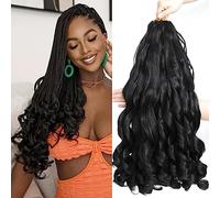 BLUONASI French curl braiding hair 22 inch loose wave braiding hair 8 Pack pre stretched Braiding Hair extensions French Curl Cheveux Synthetic Hair Extensions (1B#, 55.88 cm(Lot de 8))