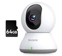 blurams Caméra Surveillance WiFi + Carte SD 64G Incluse, Caméra de Surveillance 2K, Rotation à 360°, Vision Nocturne, Suivi du Mouvement, Audio Bidirectionnel, Alexa, Google Assistant & IFTTT
