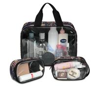 Blurred Old Bookshelf Lot de 3 grandes trousses de maquillage translucides pour femme et homme - Grande trousse de toilette pour douche, articles de toilette, couleur, L, Trousse de maquillage