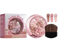 Blush Roller, Blush léger et soyeux aux perles scintillantes, Poudre illuminatrice et sculptante, Tenue longue durée avec pinceau pour un éclat lumineux