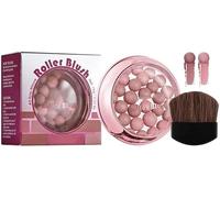 Blush Roller, Blush léger et soyeux aux perles scintillantes, Poudre illuminatrice et sculptante, Tenue longue durée avec pinceau pour un éclat lumineux