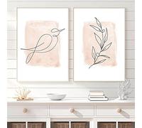 Blush Rose Mur Art Photos Toile Peinture Oiseau Branche D'olivier Minimaliste Un Dessin Au Trait Imprimer Affiche Nordique Salon Décor Sans Cadre-40X50cmx2