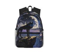 Blush Wreath Print Casual Daily Backpack, Moon Wolf., One Size, Décontracté | Ceintures d'épaule rembourrées et souples avec plusieurs rangements Motif paysage fantastique