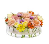 Blustrio Vase à Fleurs Rond en Acrylique (P:9,8" H:2,6"), Vases Uniques pour Fleurs circulaires Centres de Table Floraux à Cylindre de Vase Bas Transparent pour Table à Manger