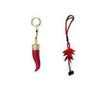 BLUSUPERSHOP 2 porte-clés : 1 corne plastique main corne 8 cm antijella porte-bonheur - Hand Making Horns + 1 porte-clés corne amuleto horn charms lucky gobbo scio napolitains, rouge, Taille unique