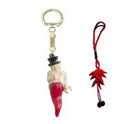 BLUSUPERSHOP 2 porteclés : Corne Gobbo 7 cm Clindro portebonheur Horn with Hunchback + 1 porteclés cornes piments corno amuleto horn charms lucky gobbo scio napolitains napolitains, rouge,