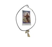 BLUSUPERSHOP Collier corde réglable 45 - 50 cm croix bois 4,3 x 3 cm tao tau transpercé A1 de san francesco pendentif rosario maria madonna RELIGISO Protège moi réglable avec santa pour prière