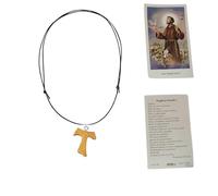 BLUSUPERSHOP Collier corde réglable 80-42 cm croix bois 3 x 2,5 cm TAO TAU a2 de san francesco PENDENTIF Rosario Maria Madone RELIGISO Protège Me réglable avec saint pour prière