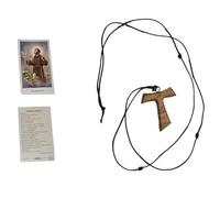 BLUSUPERSHOP Collier croix tao tau bois olivier molato de grande qualité et facture, corde avec noeuds de san francesco pendentif chapelet RELIGISO PROTEGGIME SANTINO offert